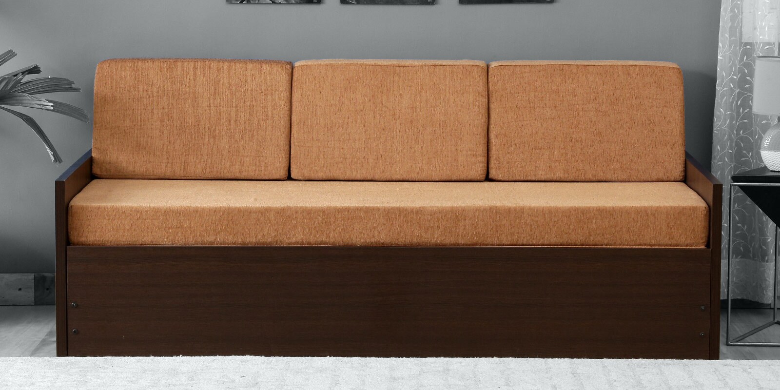 Buy Corby Sofa Cum Bed with Mattress and Storage in Wenge Finish by