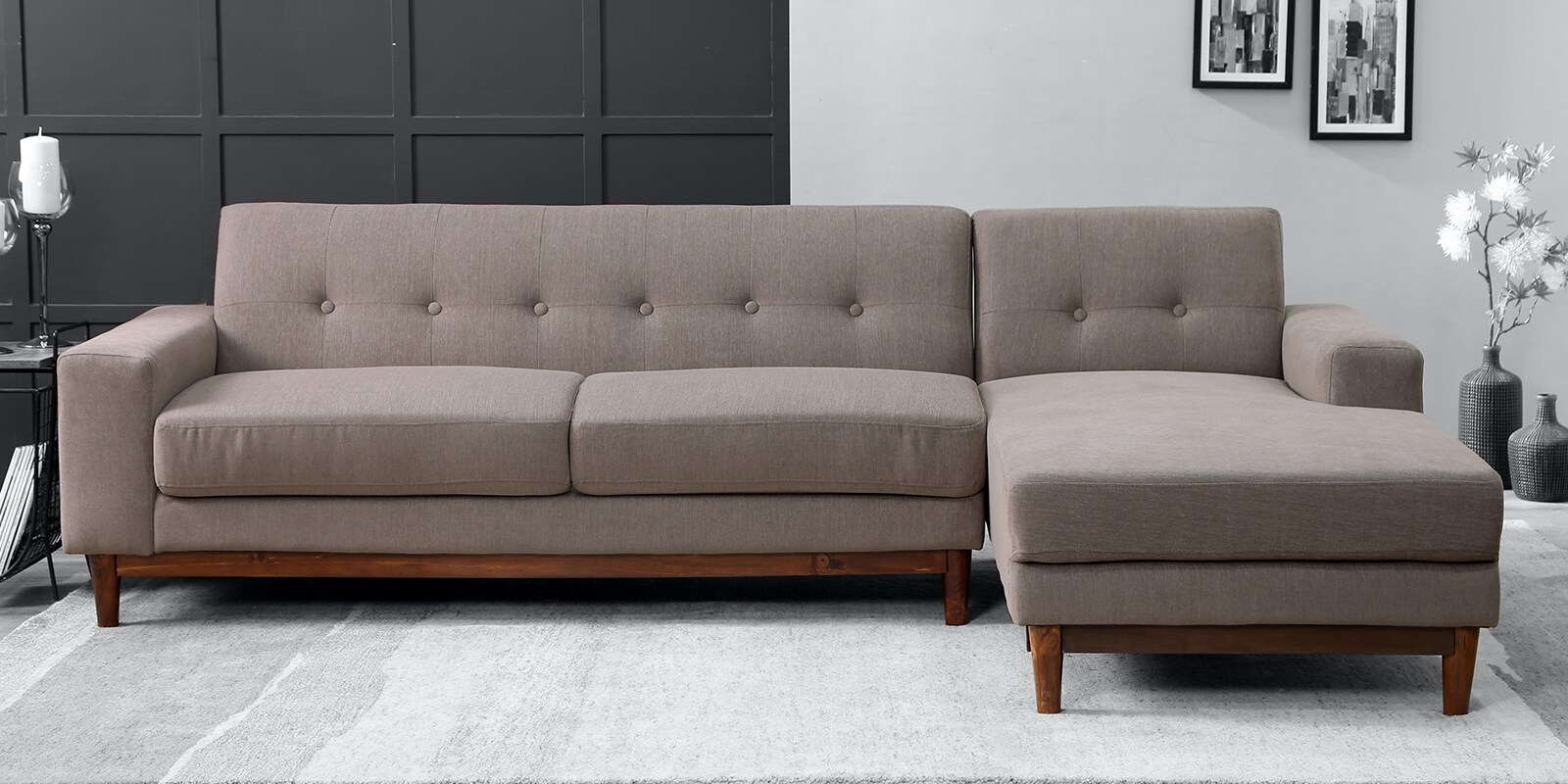 Buy Cordoba 3 Seater LHS Sectional Sofa in Sandy Brown Colour CasaCraft By Pepperfry Online