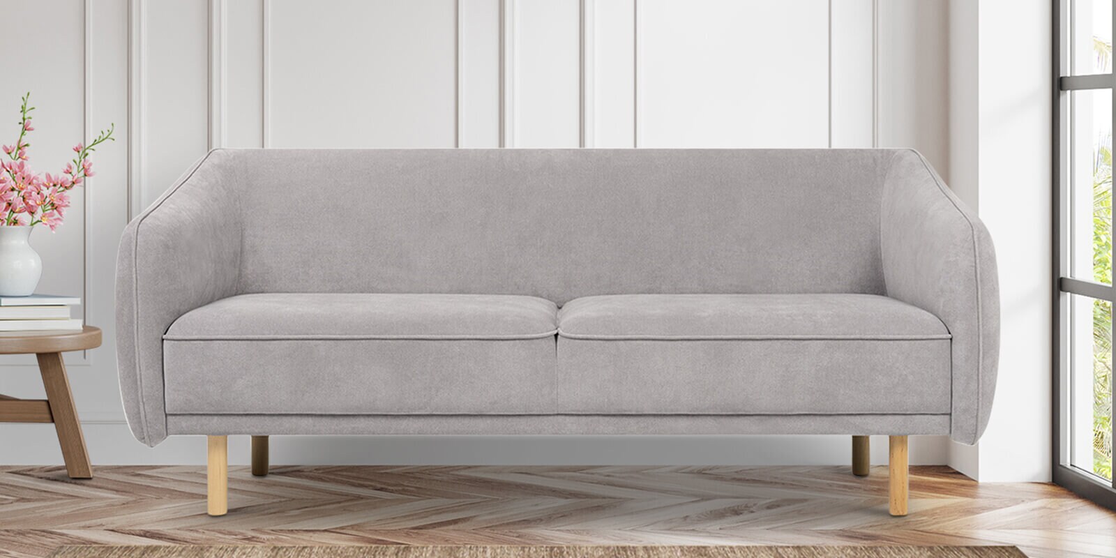 Buy Coren Velvet 3 Seater Sofa In Grey Colour at 2% OFF by Woodsworth ...