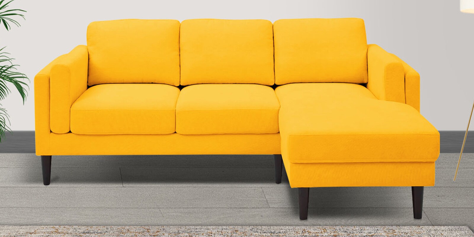 Creata Fabric Lhs Sectional Sofa (2+Lounger) In Bold Yellow Colour