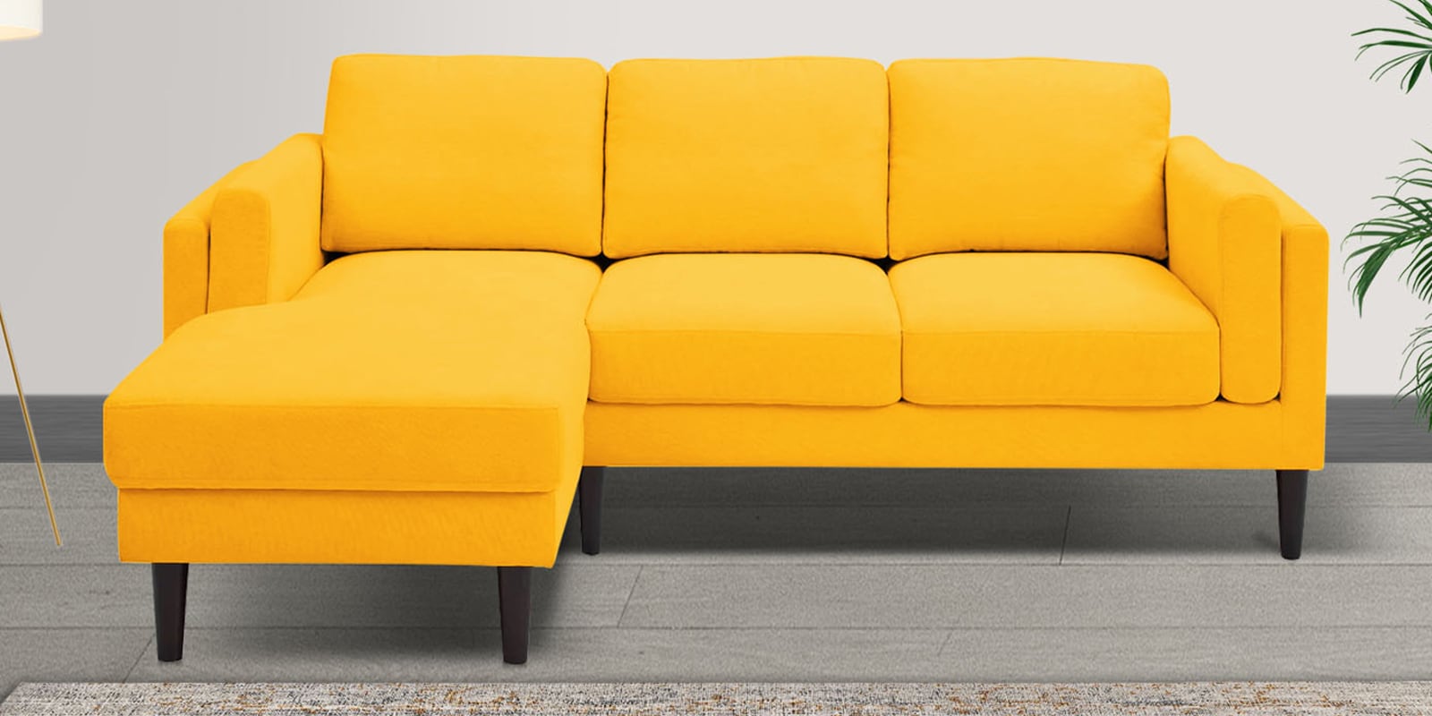 Creata Fabric Rhs Sectional Sofa (2+Lounger) In Bold Yellow Colour