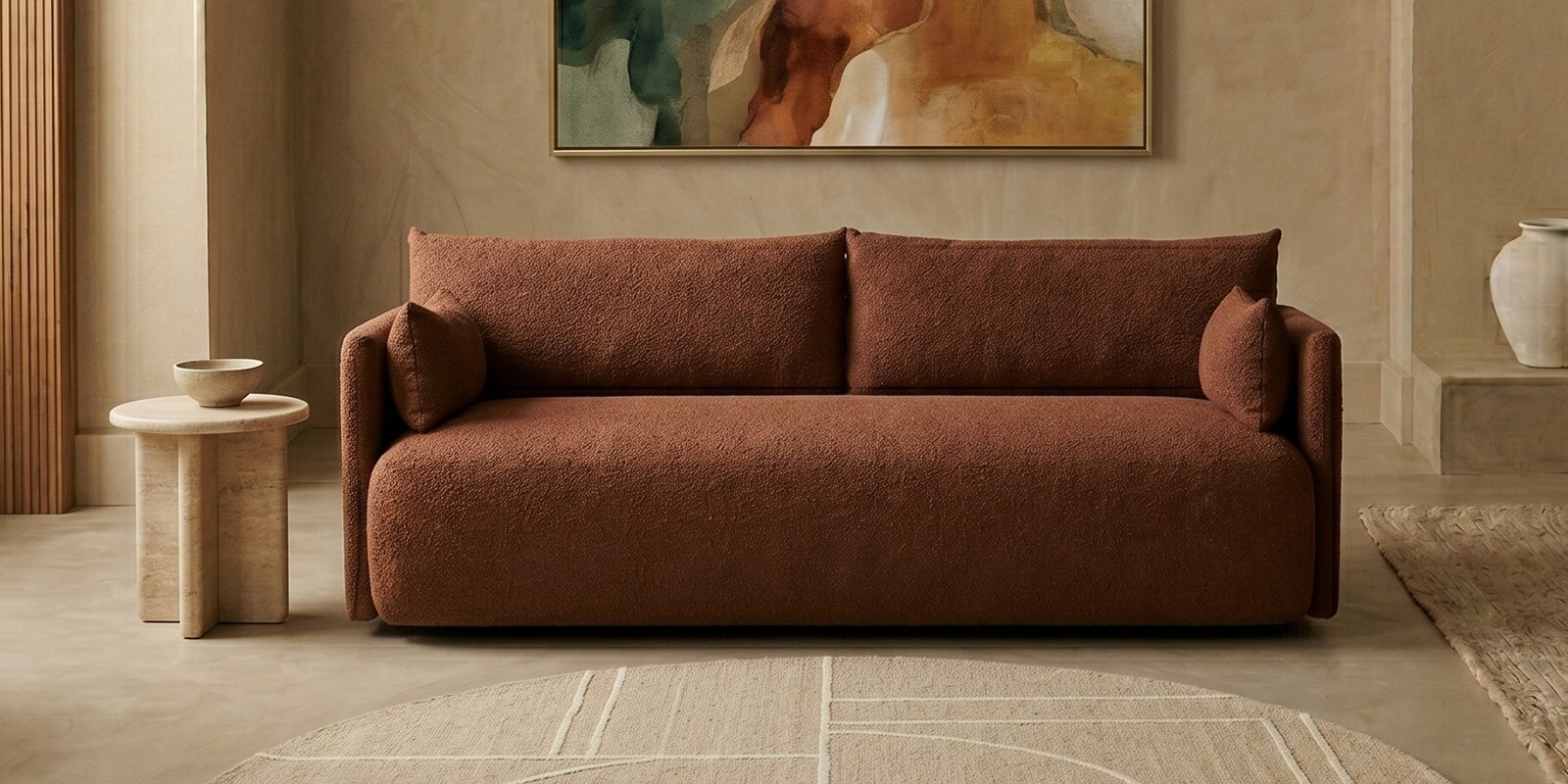 Cozy Chic Boucle 2 Seater Sofa In Burgundy Colour Cozy Chic Boucle 2 Seater Sofa In Burgundy Colour