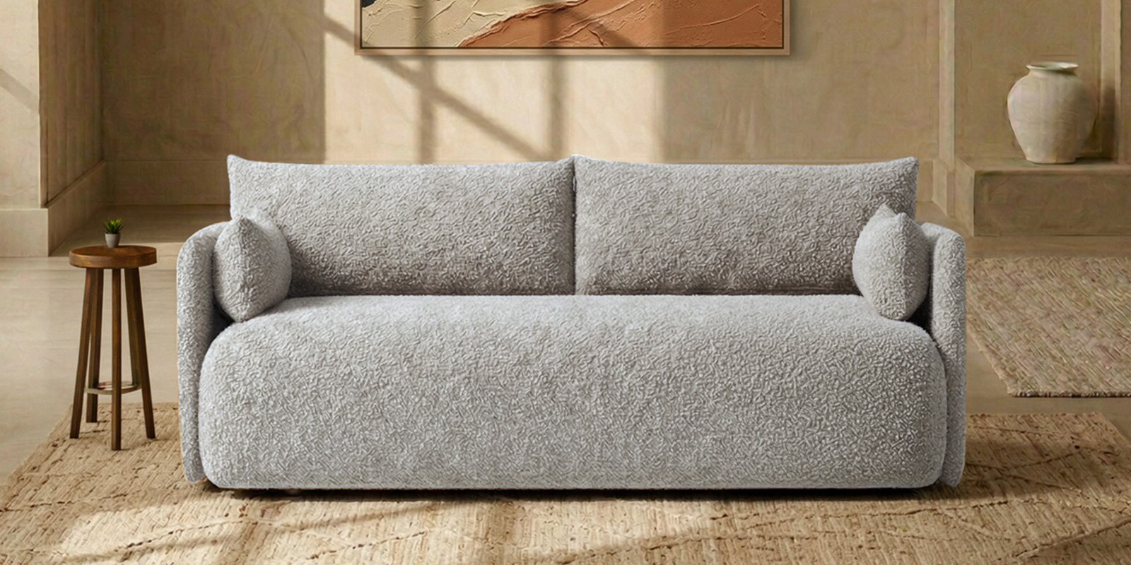 Cozy Chic Boucle 2 Seater Sofa In Grey Colour