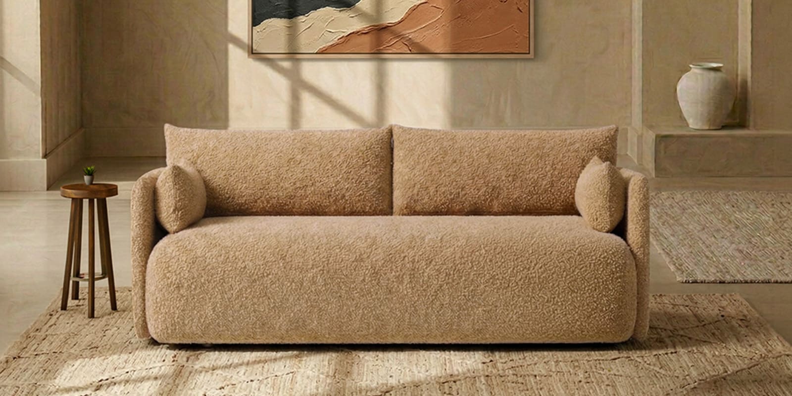 Cozy Chic Boucle 2 Seater Sofa In Mustard Colour