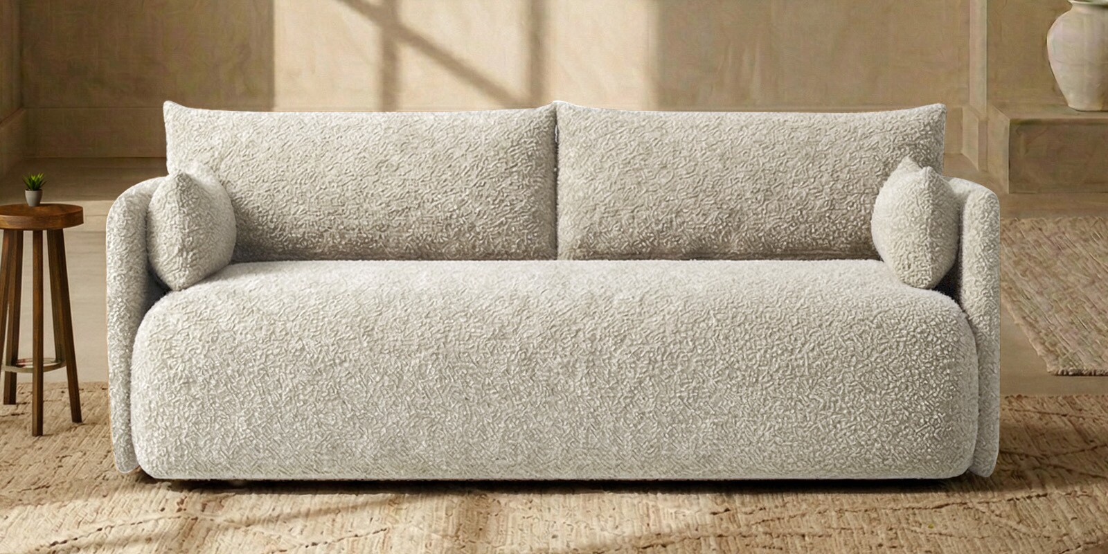 Cozy Chic Boucle 2 Seater Sofa In Soft Sand Colour