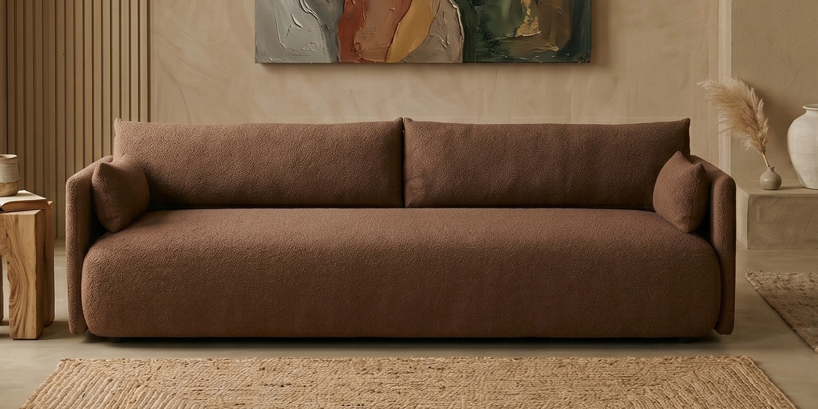Cozy Chic Boucle 3 Seater Sofa In Burgundy Colour
