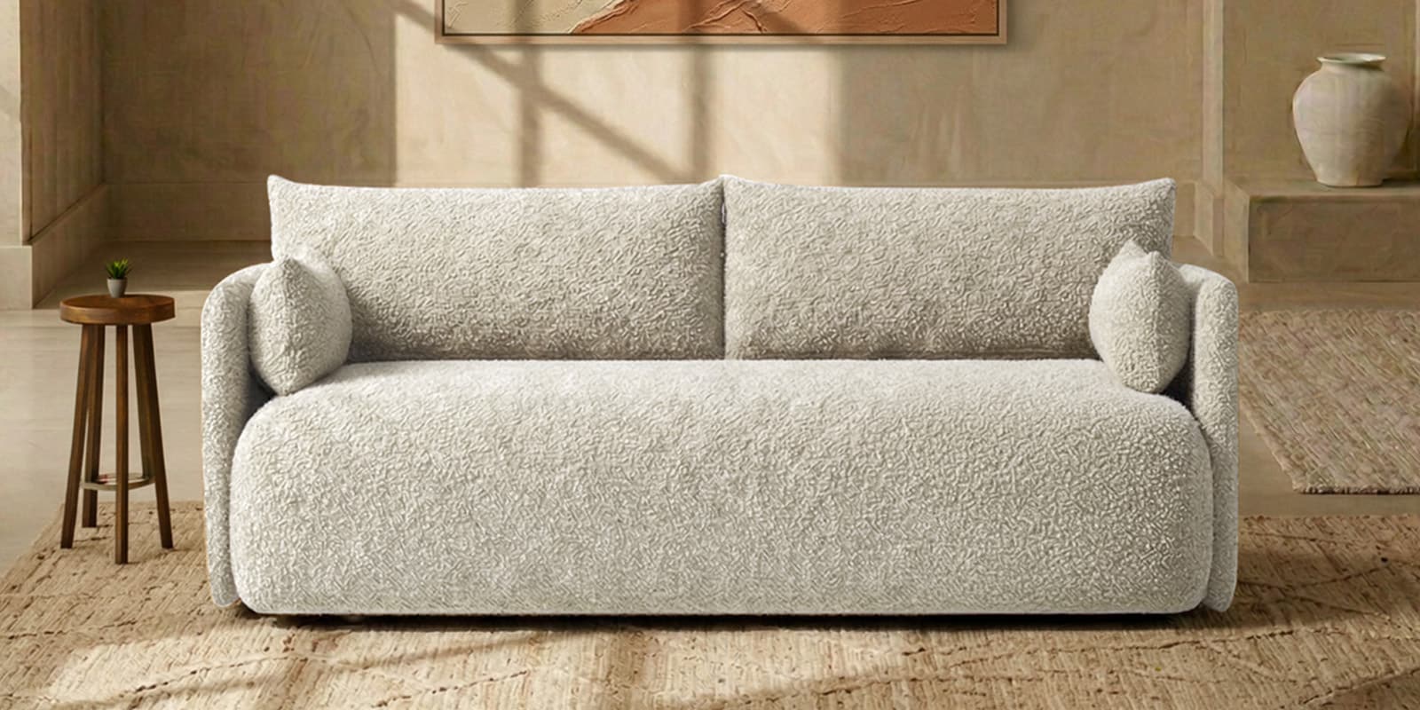 Cozy Chic Boucle 3 Seater Sofa In Cream Colour