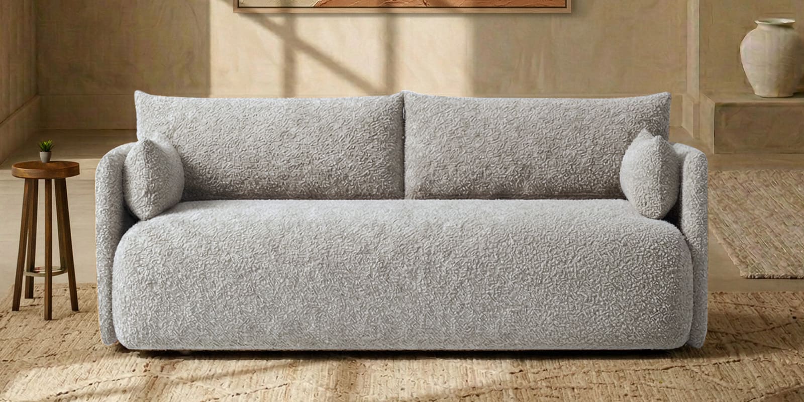 Cozy Chic Boucle 3 Seater Sofa In Grey Colour