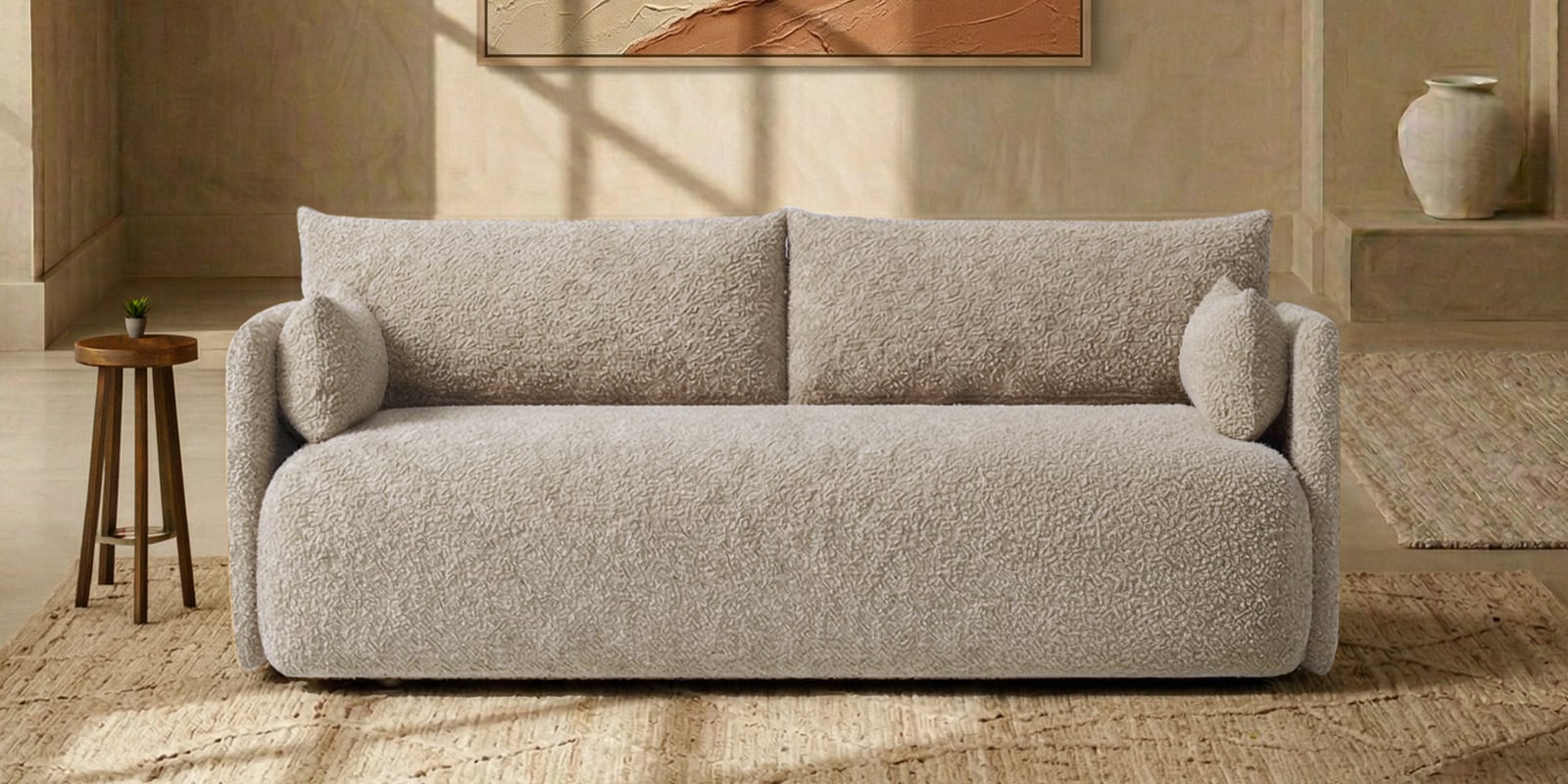 Cozy Chic Boucle 3 Seater Sofa In Soft Sand Colour