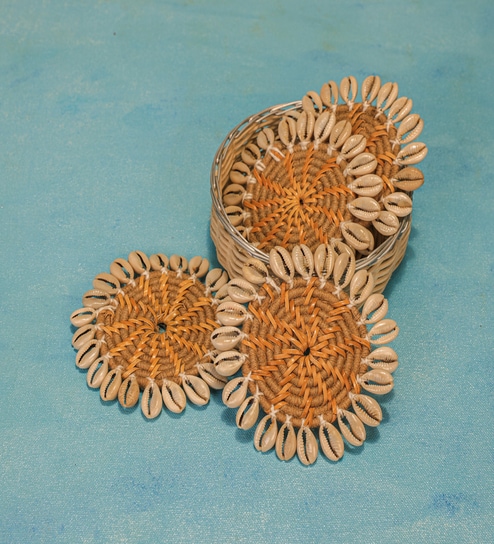 Coastal Jute S/4 Coaster with Shell Border