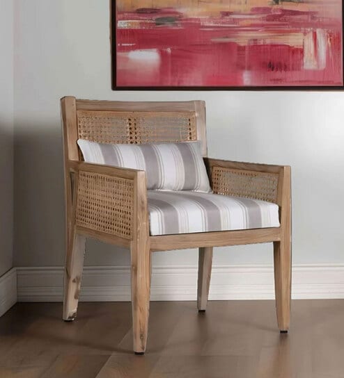 Coastal Teak Wood Arm Chair In White Colour
