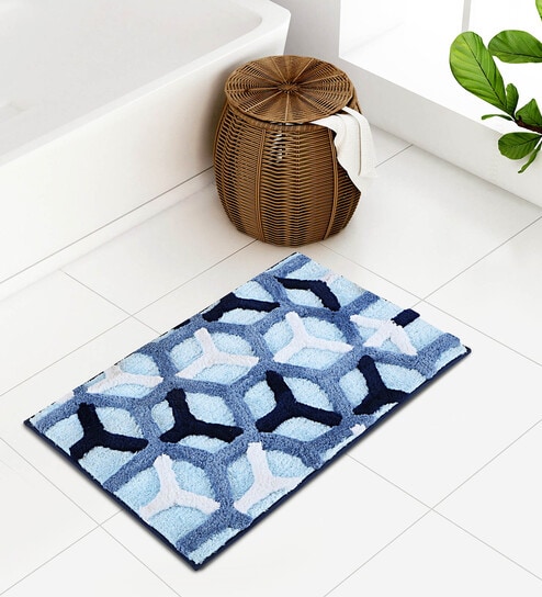 Cobalt Polyester 32X20 Inches Anti-Skid  Bath Mat