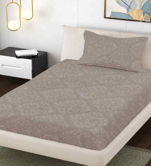 Coco Ethnic 300 TC Cotton Blend Embossed Single Bedsheet with 1 Pillow Cover
