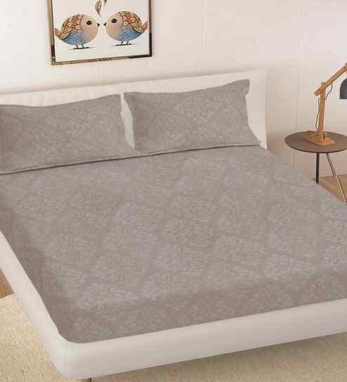 Coco Ethnic 300 TC Cotton Blend King Size Embossed Double Bedsheet with 2 Pillow Covers