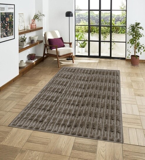 Cocoa Geometric Polyester Blend 4 X 6 Feet Machine Made Carpet