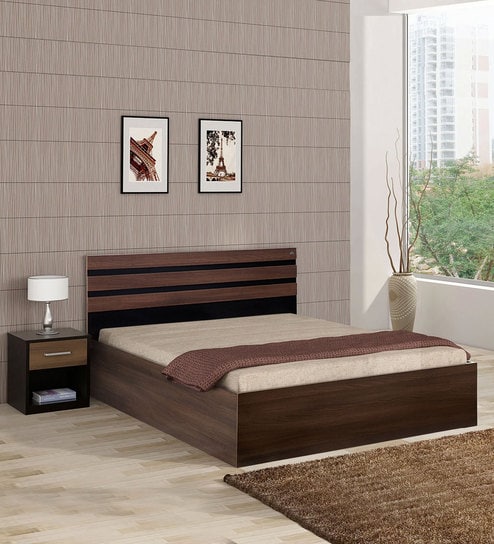 Cocoa Queen Size Bed With Storage In Black Dark Acacia Matt Finish By Delite Kom