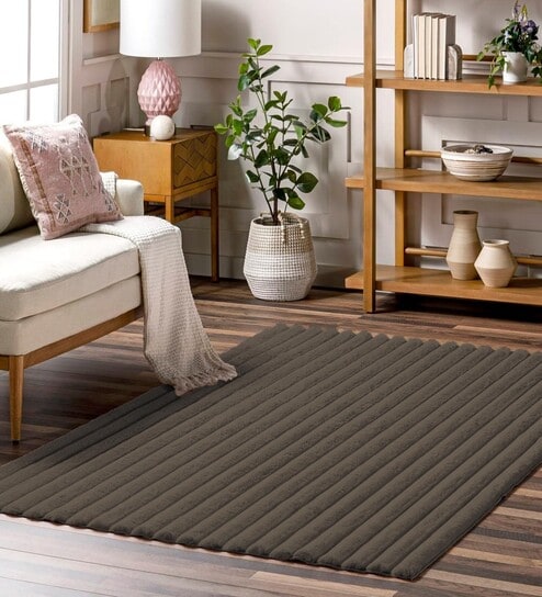 Cocoa Striped Polyester 3 X 5 Feet Stripe Fur Machine Made Carpet
