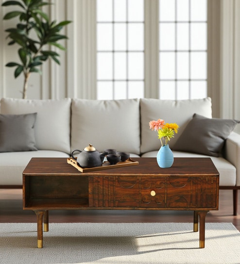 Codamine Sheesham Wood Coffee Table In Walnut Finish