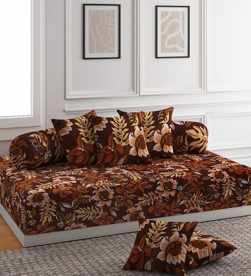 Coffee Brown 144 TC Raising 8 Piece Diwan Set