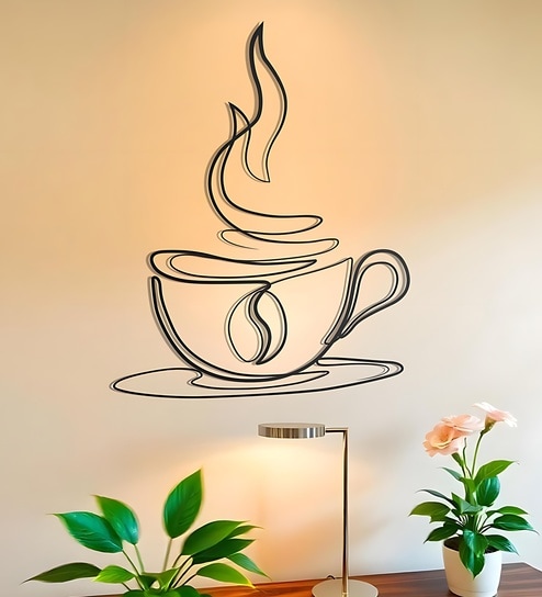 Coffee Cup Line Art Desined Metal Art Wall Decor