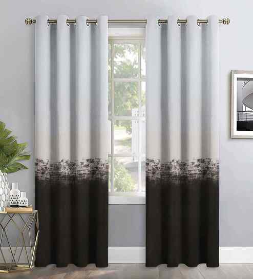Coffee Digital Print Solid 7ft Regular Eyelets Door Curtain (2 Pc)