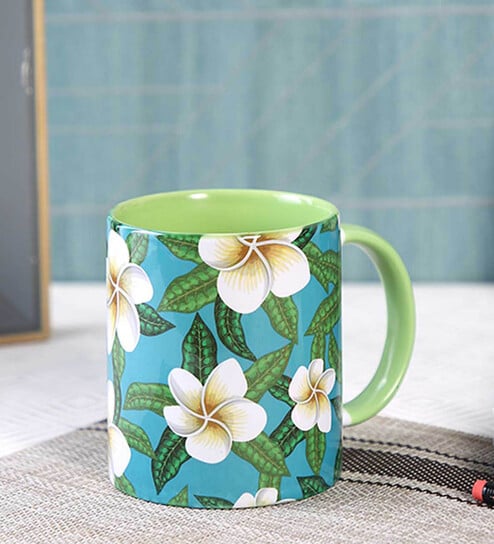 Coffee Mug Inside Colour With Green & White Mogra Print