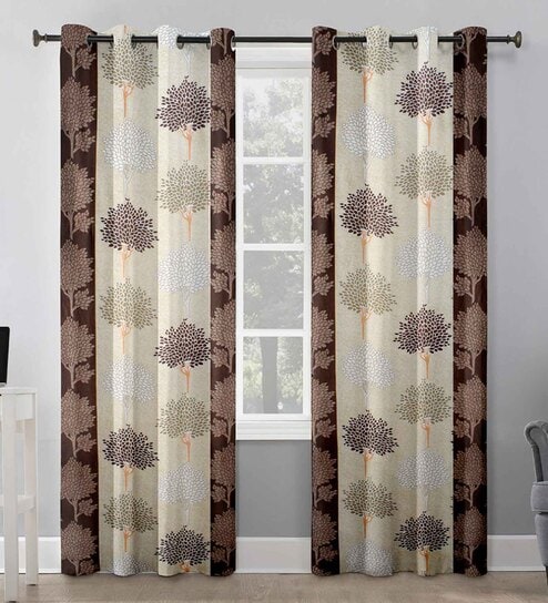 Coffee Polyester Floral 5Ft Semisheer Eyelet Window Curtain (1 Pc)