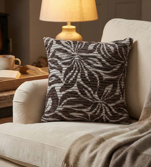 Coffee Polyester Floral 18x18 inches Cushion Cover