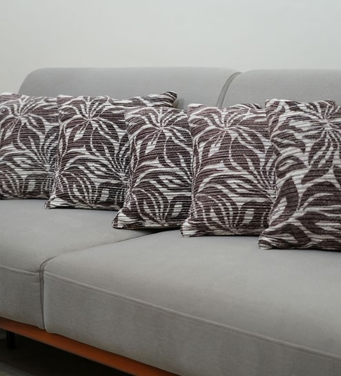 Coffee Polyester Floral 20x20 inches Cushion Covers Set of 5