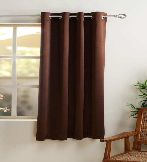 Coffee Polyester Solid 5ft Blackout Eyelet Window Curtain (1 Pc)