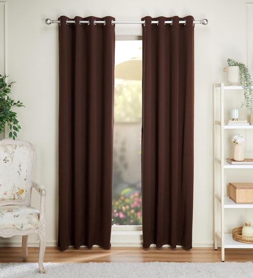 Coffee Polyester Solid 9ft Blackout Eyelet Door Curtain (1 Pc)