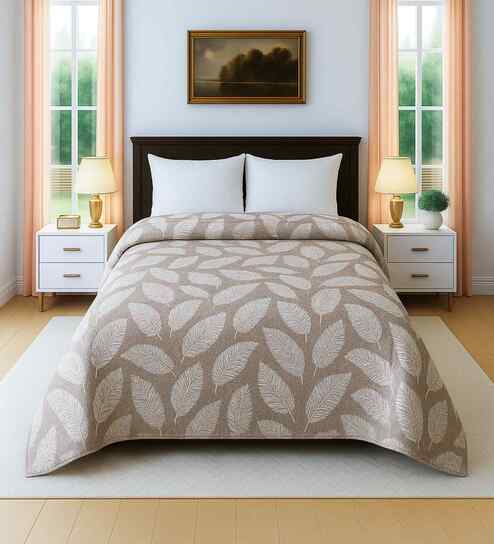 Coffee shade Cotton Floral 300 GSM Double Bed Cotton Comforter