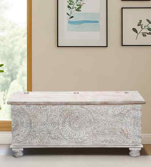Maze Storage Coffee Table in White Antique Finish