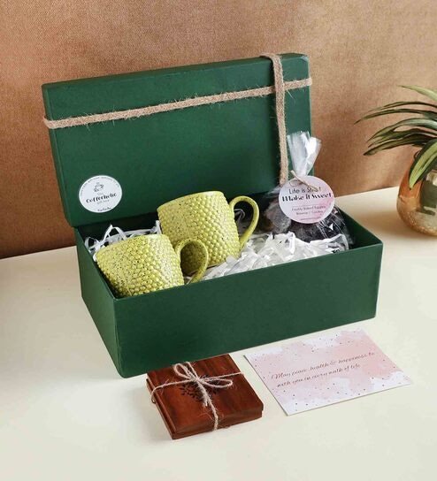 Ceramic Multicolor Mug And Coaster Handpainted Gift Box