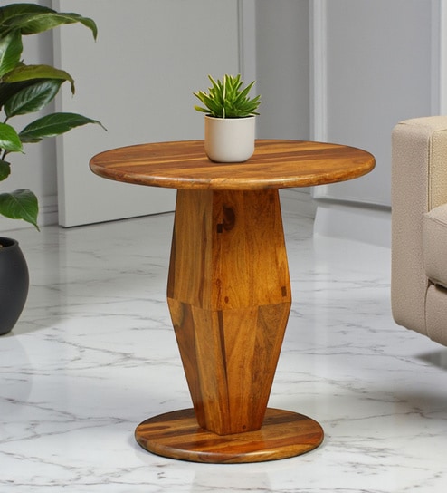 Cognac Sheesahm Wood End Table In Honey Oak Finish