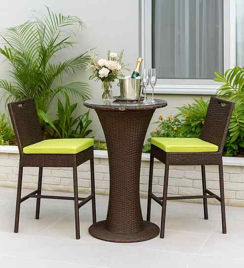 Colac Wicker Table And Chair Set ( With 2 Chairs ) In Brown Finish
