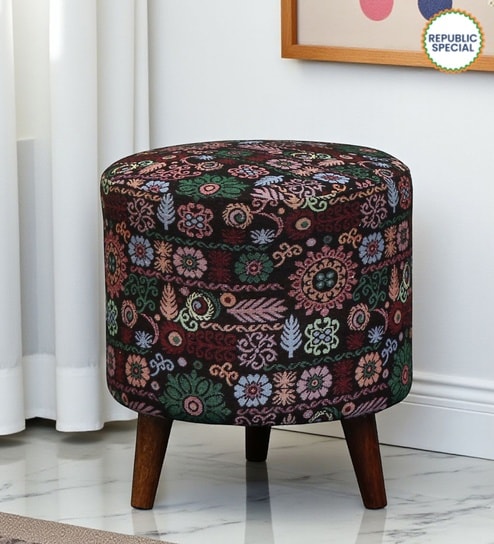 Colby Fabric Seating Stool In Jacquard Multicolor 