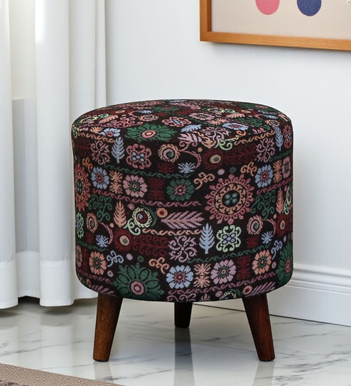 Colby Fabric Seating Stool In Jacquard Multicolor 