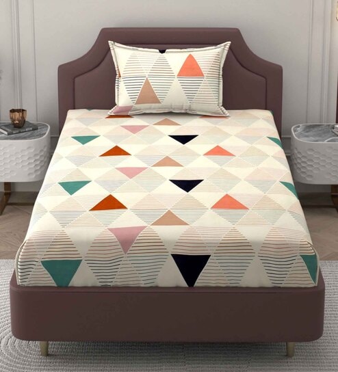 Multicolor Geometric 250 TC Microfiber Single Bed Soft Microfiber Printed Bedsheet With 1 Pillow Cover