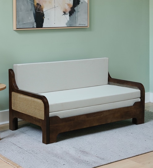 Colmar Dove Off Whitel Fabric 3 Seater Pull Out Sofa Cum Bed In Tubbaq Finish