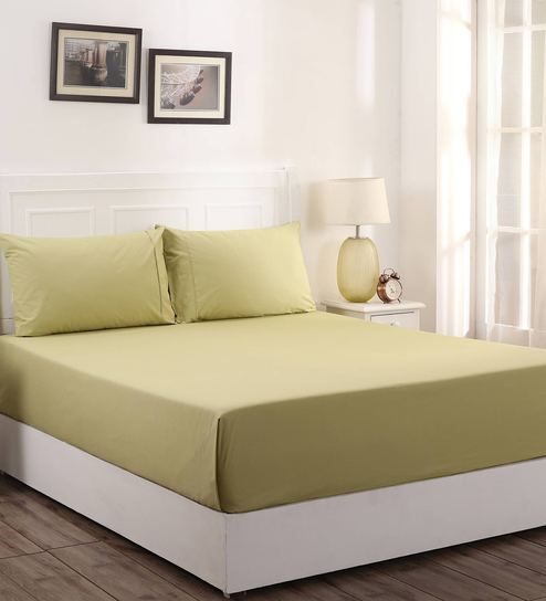 Beige Solid 200 TC Cotton 1 Double Bedsheet with 2 Pillow Covers by Maspar