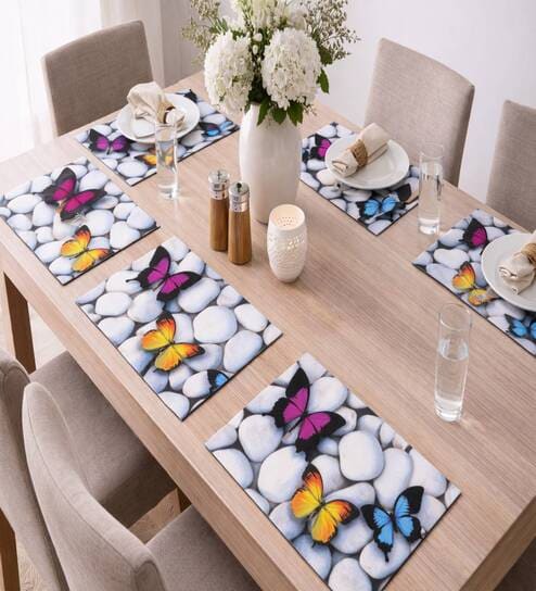 Set of 6 Colorful Butterfly Pebble Print Placemats