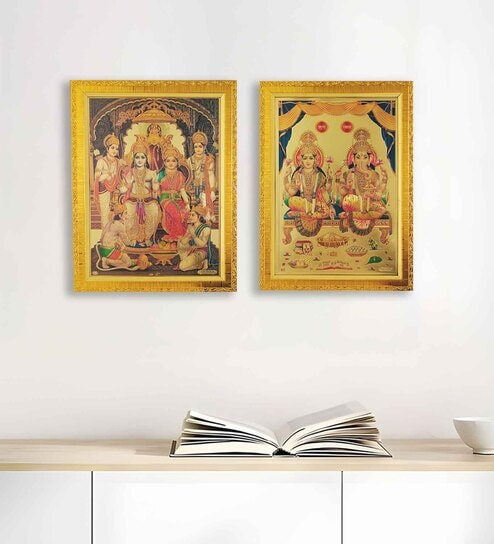 Combo Set Ram Darbar & Saraswati Mata, Shree Ganesh Ji for Wall and Pooja.