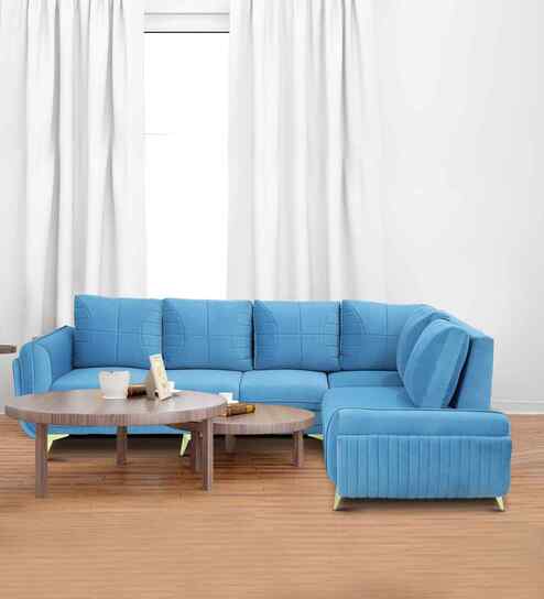 Comfy Couch LHS sectional sofa In Sky blue/Mousa Suede Color