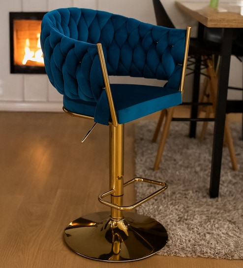 Lunar Rotatable Bar Stool In Blue Color