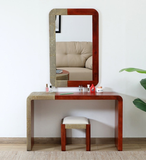 Concord Mango Wood Dressing Unit In Honey Oak Finish With Stool