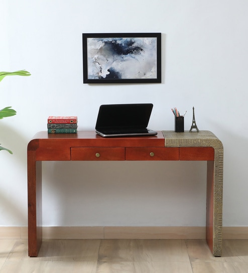 Concord Mango Wood Study Table In Honey Oak Finish