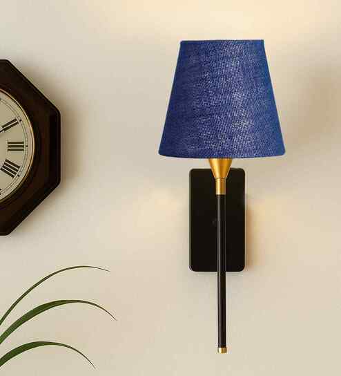 Cone Design Wall Lamp with Metal Body   Contemporary Home Lighting (Blue Jute)