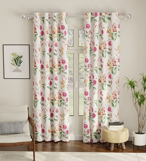 Coneflower - Pink Printed Polyester Curtains for Long Door Pack of 2