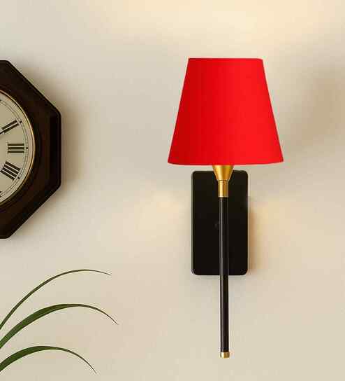Conical Fabric Wall Sconce | Durable Metal Bracket | Warm Ambient Light-(Red)